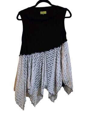 Giselle Shepatin Womens Bohemian Asymmetrical Top Size S White Black Mesh Artsy